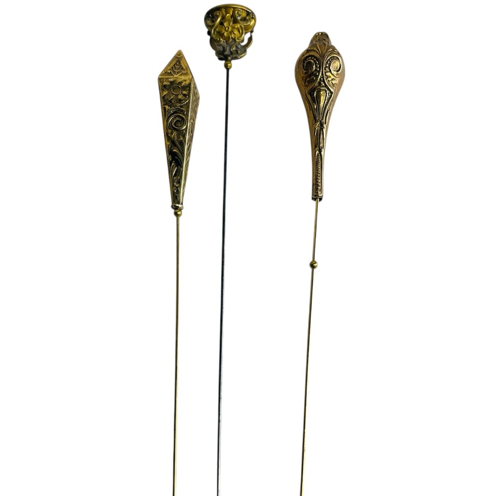 Antique Art Deco/ Art Nouveau Hat Pin Brass Ornate Leaf Design  Set Of 3 Collect
